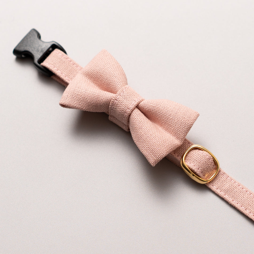 リボン付き猫首輪 MUJI綿麻 ピンク - ぽぽねこ公式オンラインショップ