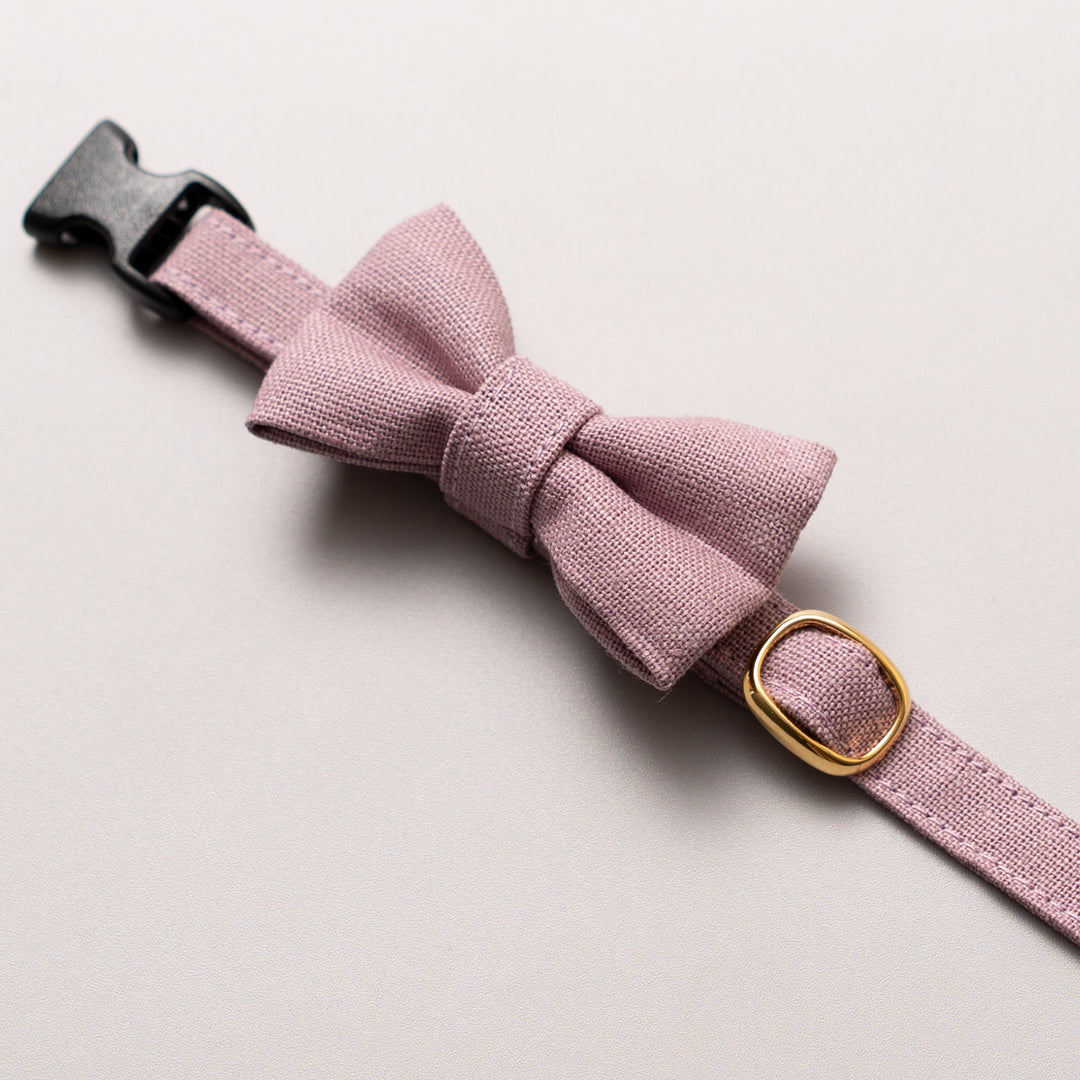 リボン付き猫首輪 MUJI綿麻 パープル - ぽぽねこ公式オンラインショップ