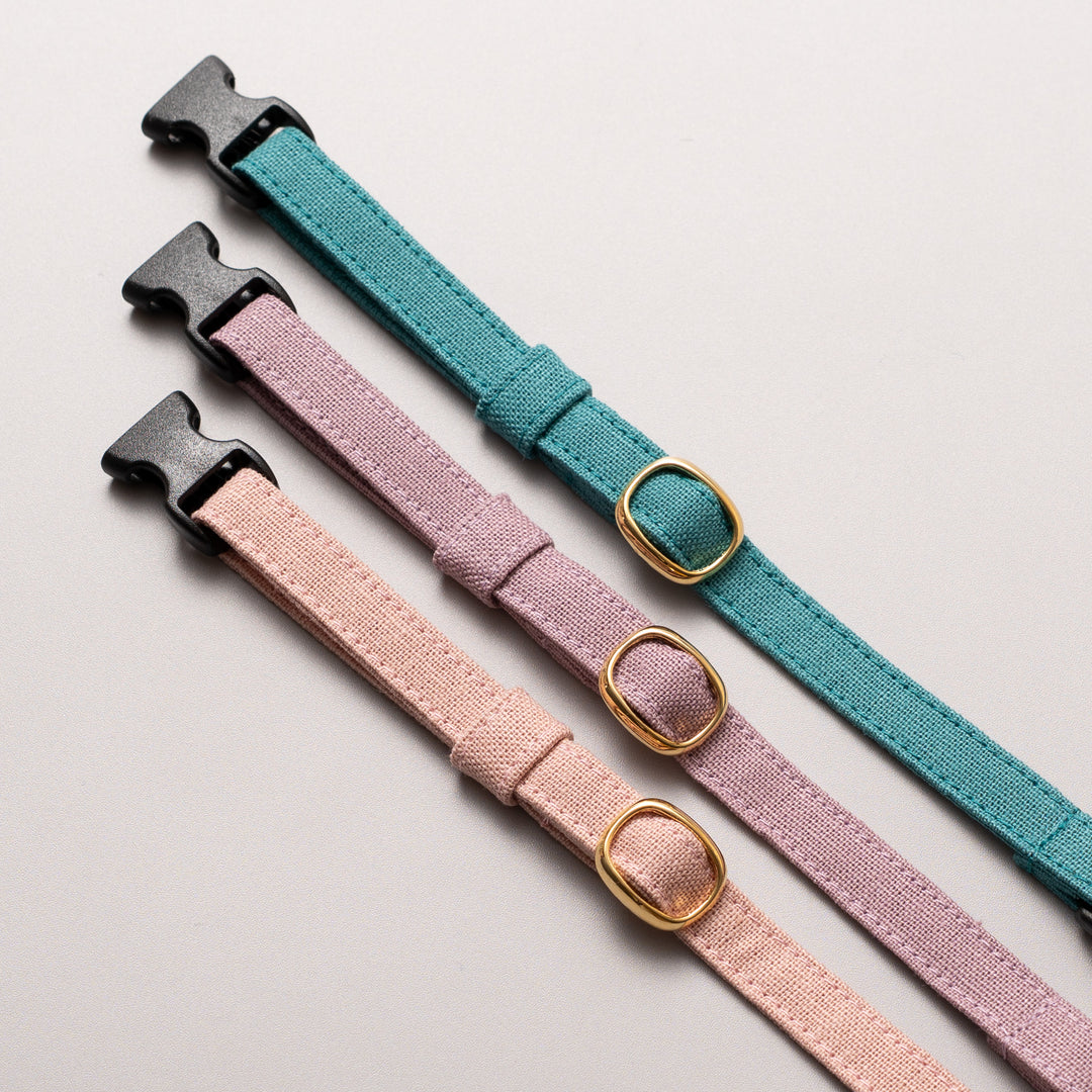 猫首輪 MUJI綿麻 ターコイズ - ぽぽねこ公式オンラインショップ