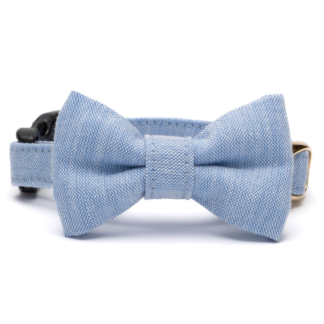 リボン付き猫首輪 汚れに強い撥水撥油 マリンブルー