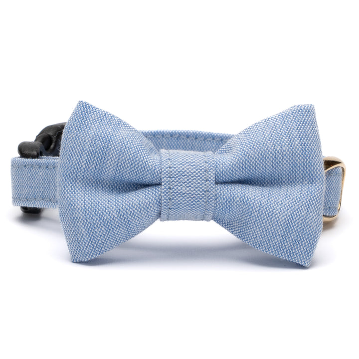 リボン付き猫首輪 汚れに強い撥水撥油 マリンブルー