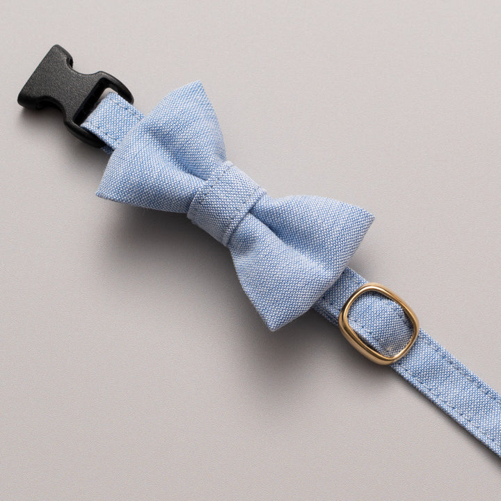 リボン付き猫首輪 汚れに強い撥水撥油 マリンブルー