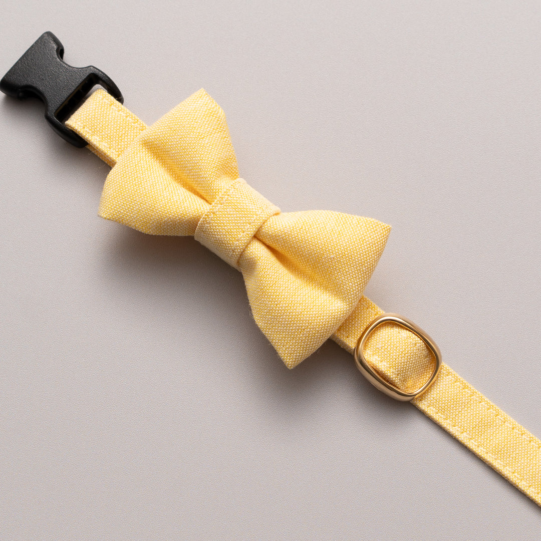 リボン付き猫首輪 汚れに強い撥水撥油 イエロー