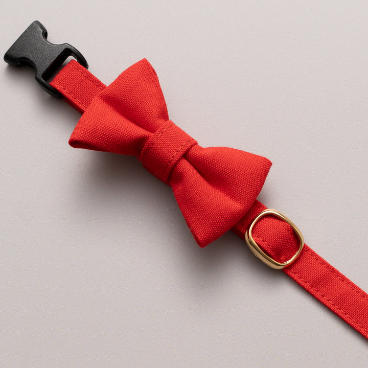 リボン付き猫首輪 汚れに強い撥水撥油 レッド