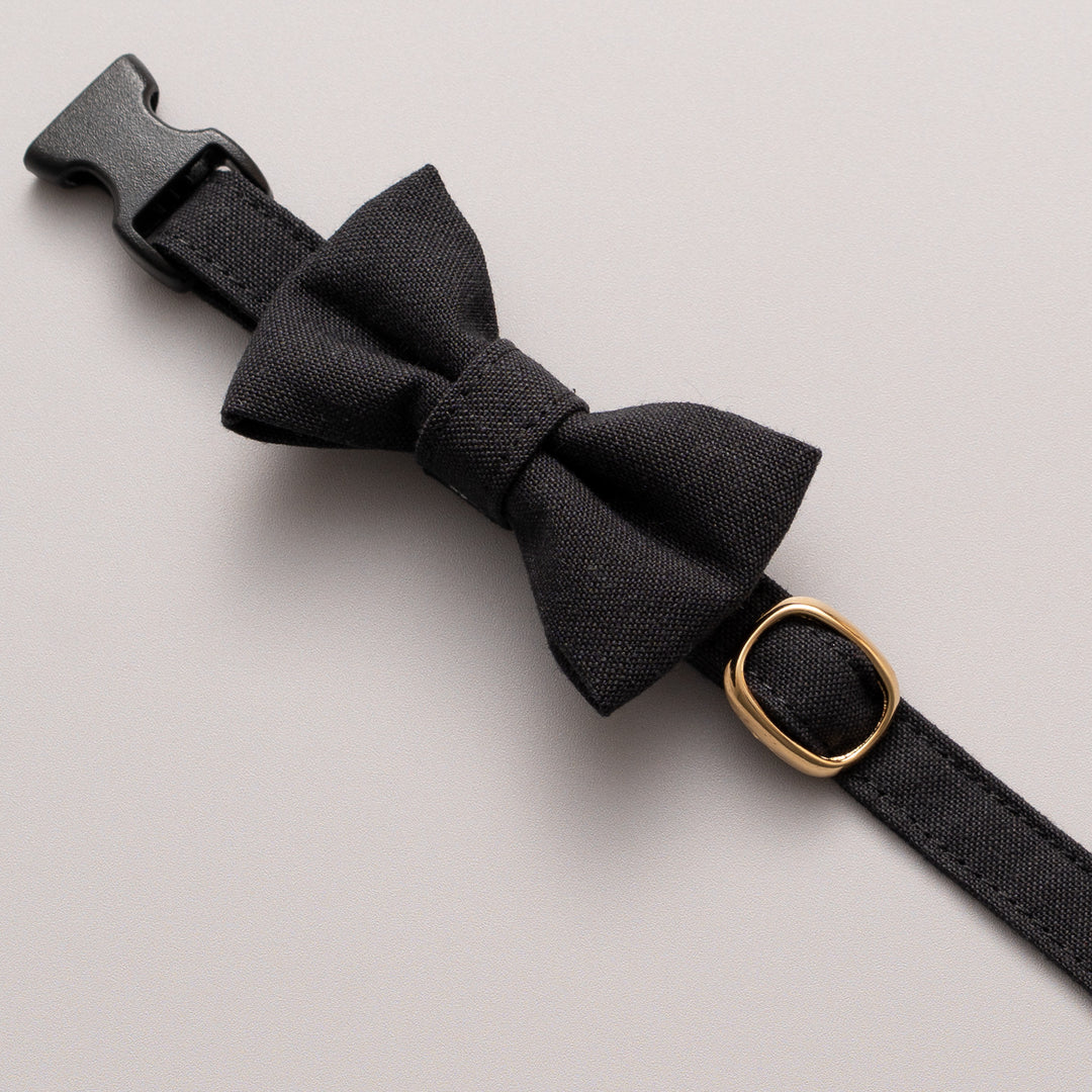 リボン付き猫首輪 汚れに強い撥水撥油 ブラック