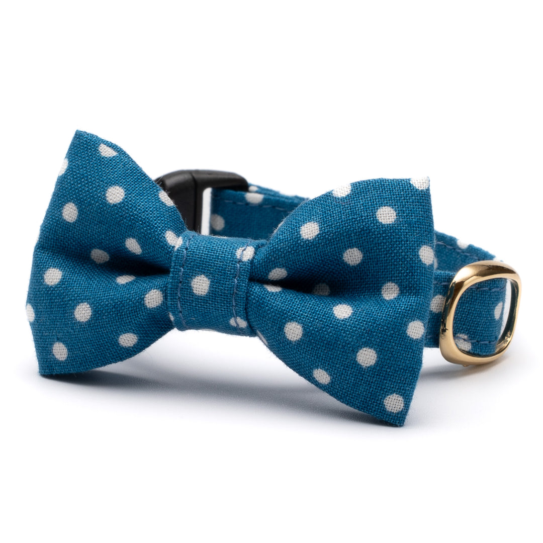 リボン付き猫首輪 ドット ターコイズ