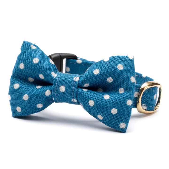 リボン付き猫首輪 ドット ターコイズ
