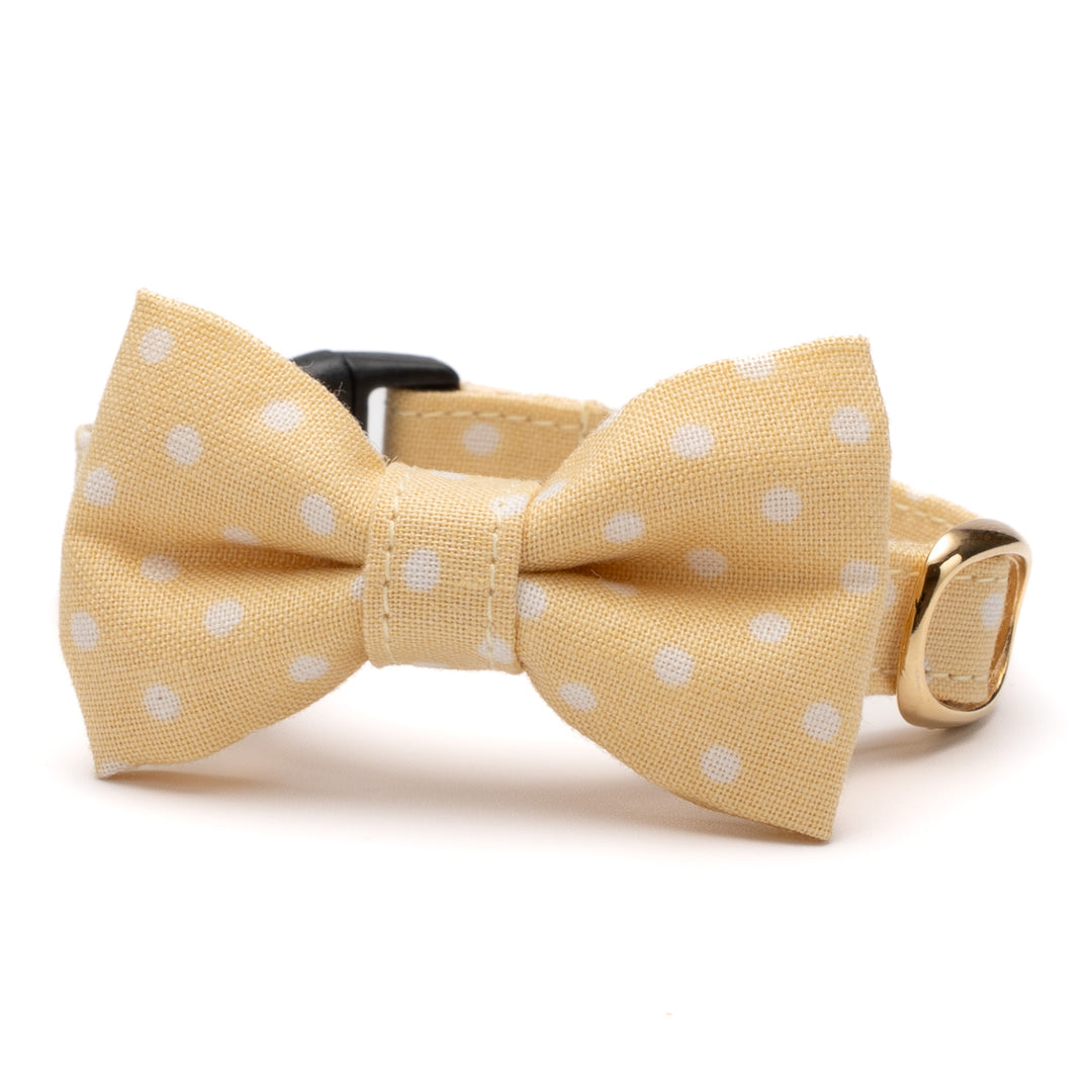 リボン付き猫首輪 ドット クリームイエロー