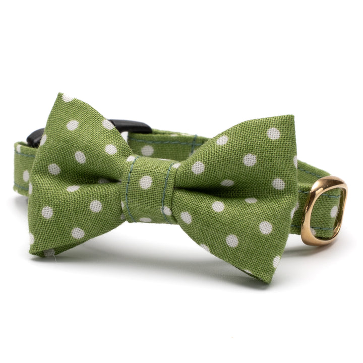 リボン付き猫首輪 ドット グラスグリーン