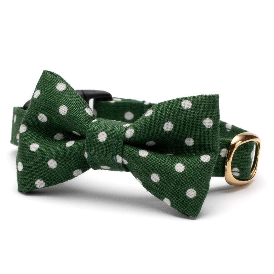 リボン付き猫首輪 ドット フォレストグリーン