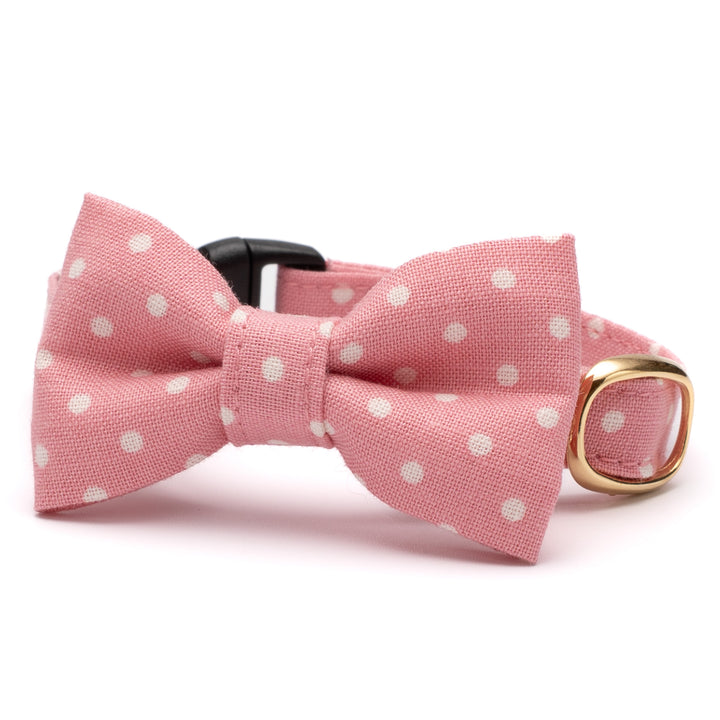 リボン付き猫首輪 ドット ベビーピンク