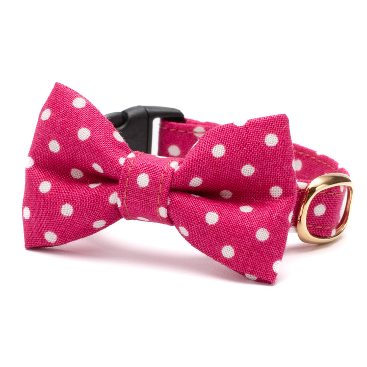 リボン付き猫首輪 ドット マゼンタ