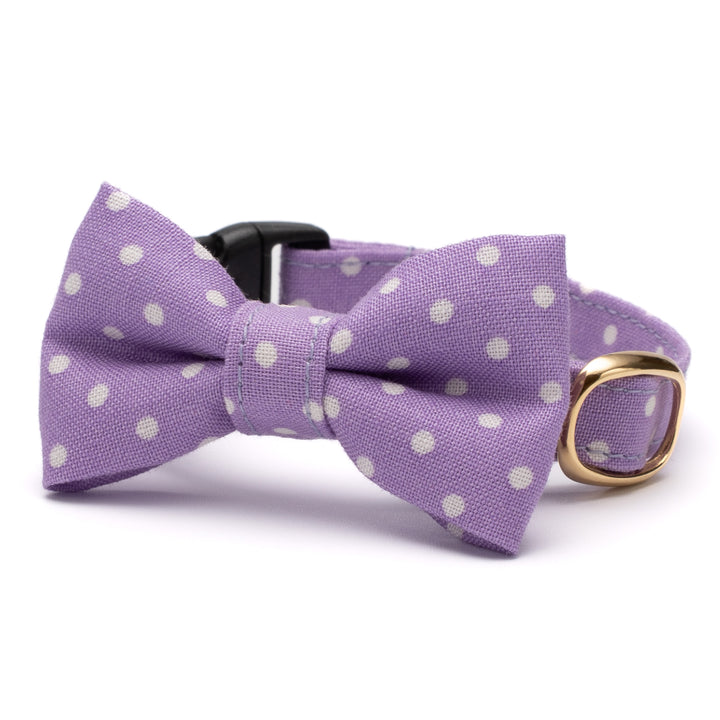 リボン付き猫首輪 ドット ラベンダー