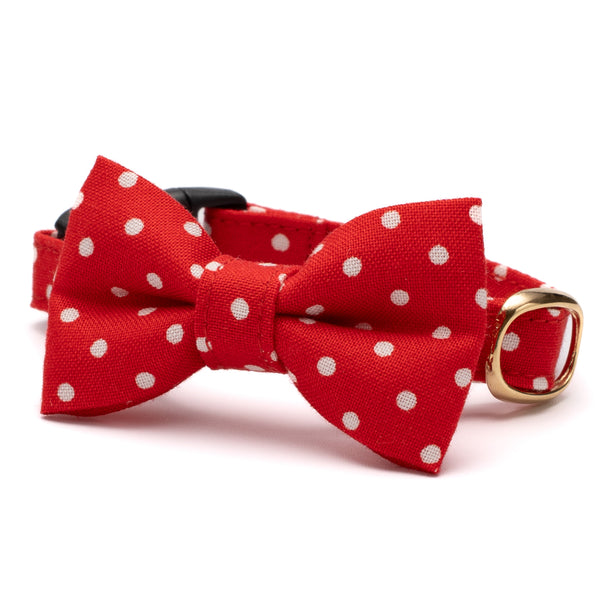 リボン付き猫首輪 ドット ストロベリーレッド リボン付き猫首輪 ドット ストロベリーレッド