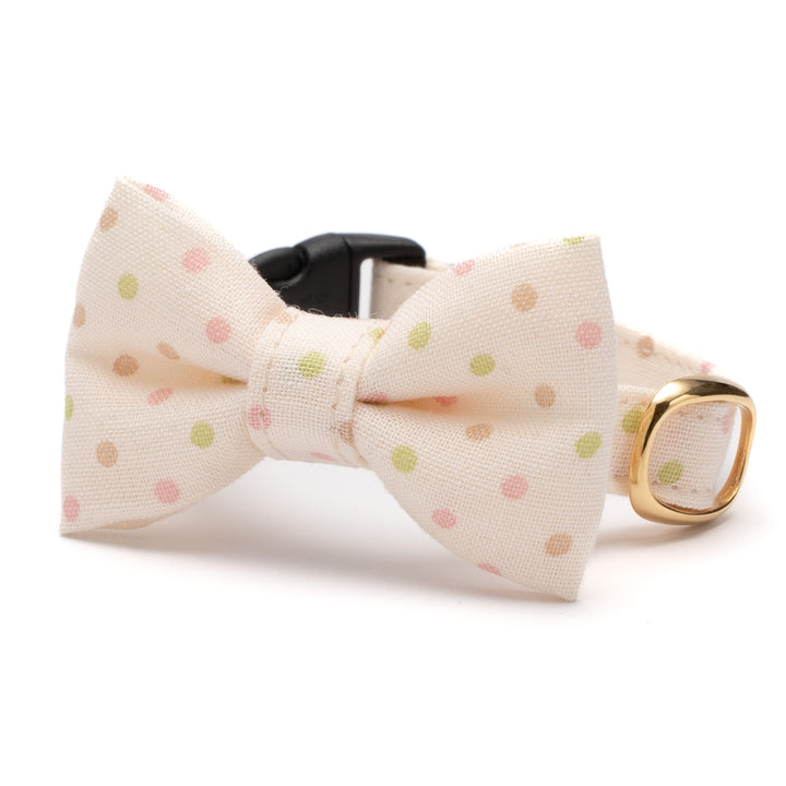リボン付き猫首輪 ドット マルチカラー アイボリー【限定色】