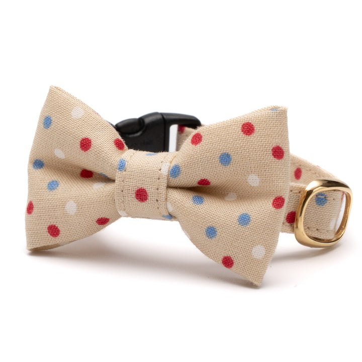 リボン付き猫首輪 ドット マルチカラー ベージュ【限定色】