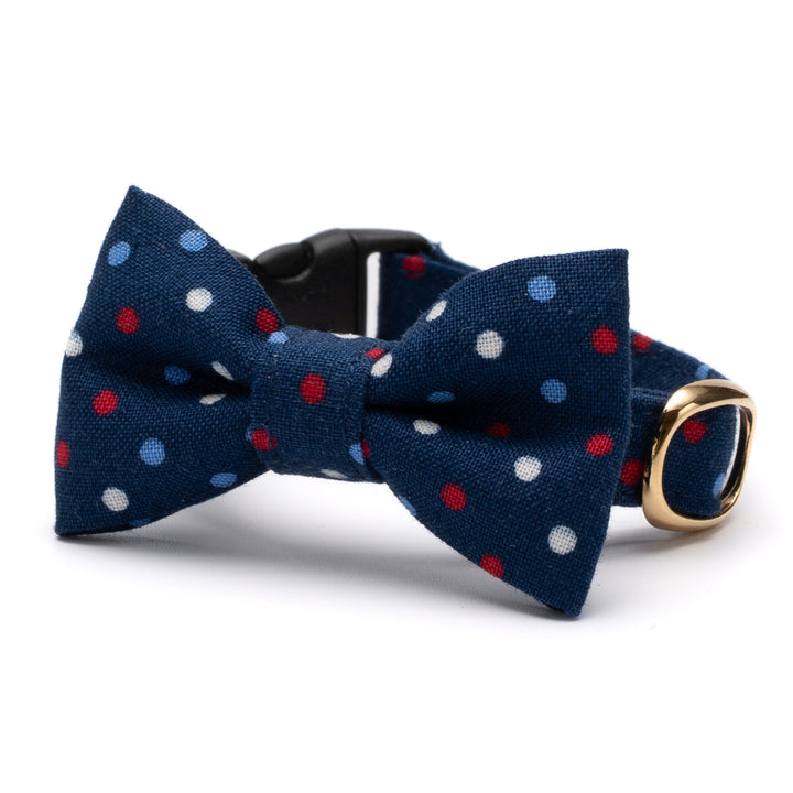 リボン付き猫首輪 ドット マルチカラー ネイビー【限定色】