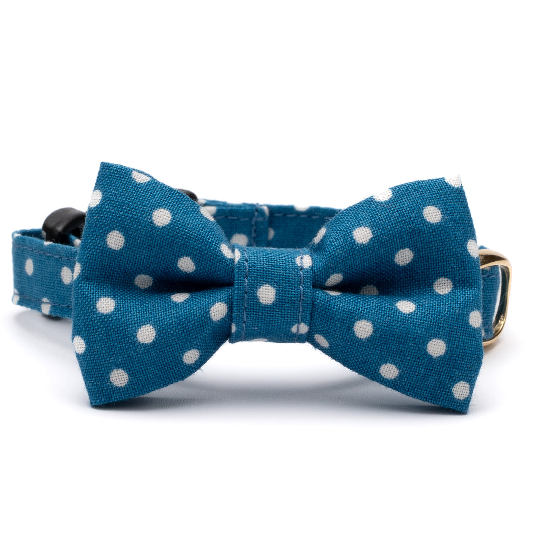 リボン付き猫首輪 ドット ターコイズ
