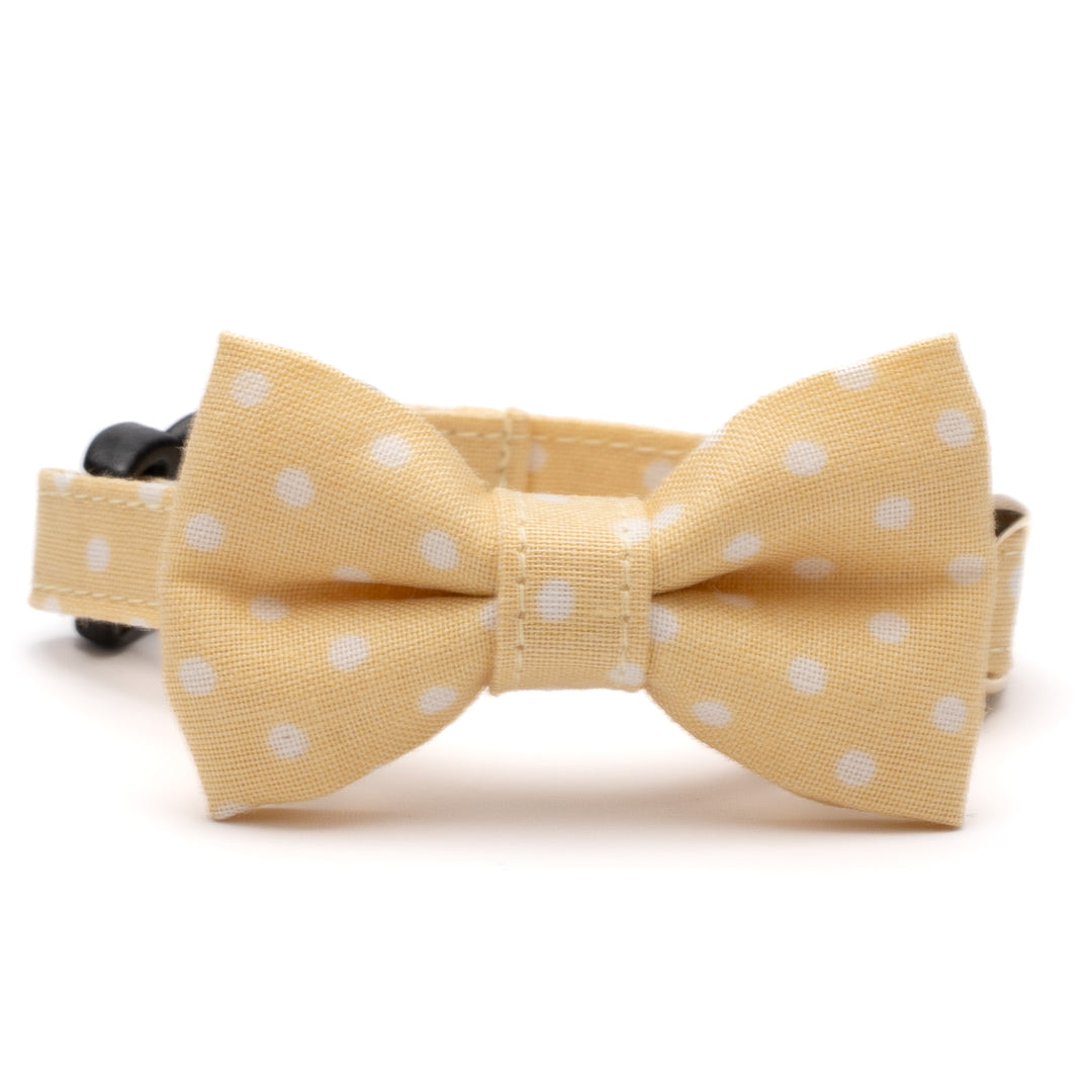 リボン付き猫首輪 ドット クリームイエロー