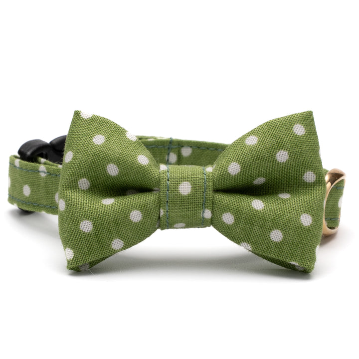 リボン付き猫首輪 ドット グラスグリーン