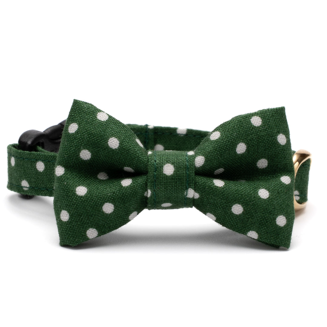 リボン付き猫首輪 ドット フォレストグリーン