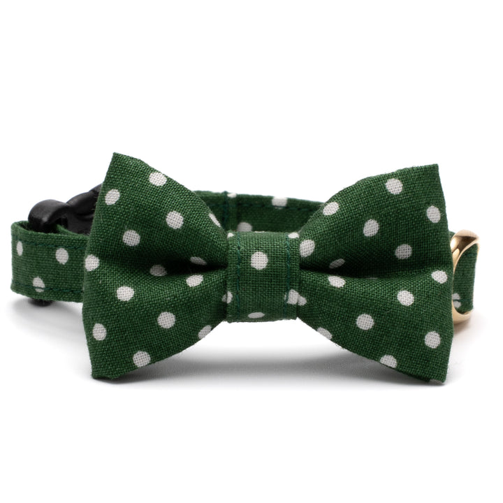 リボン付き猫首輪 ドット フォレストグリーン