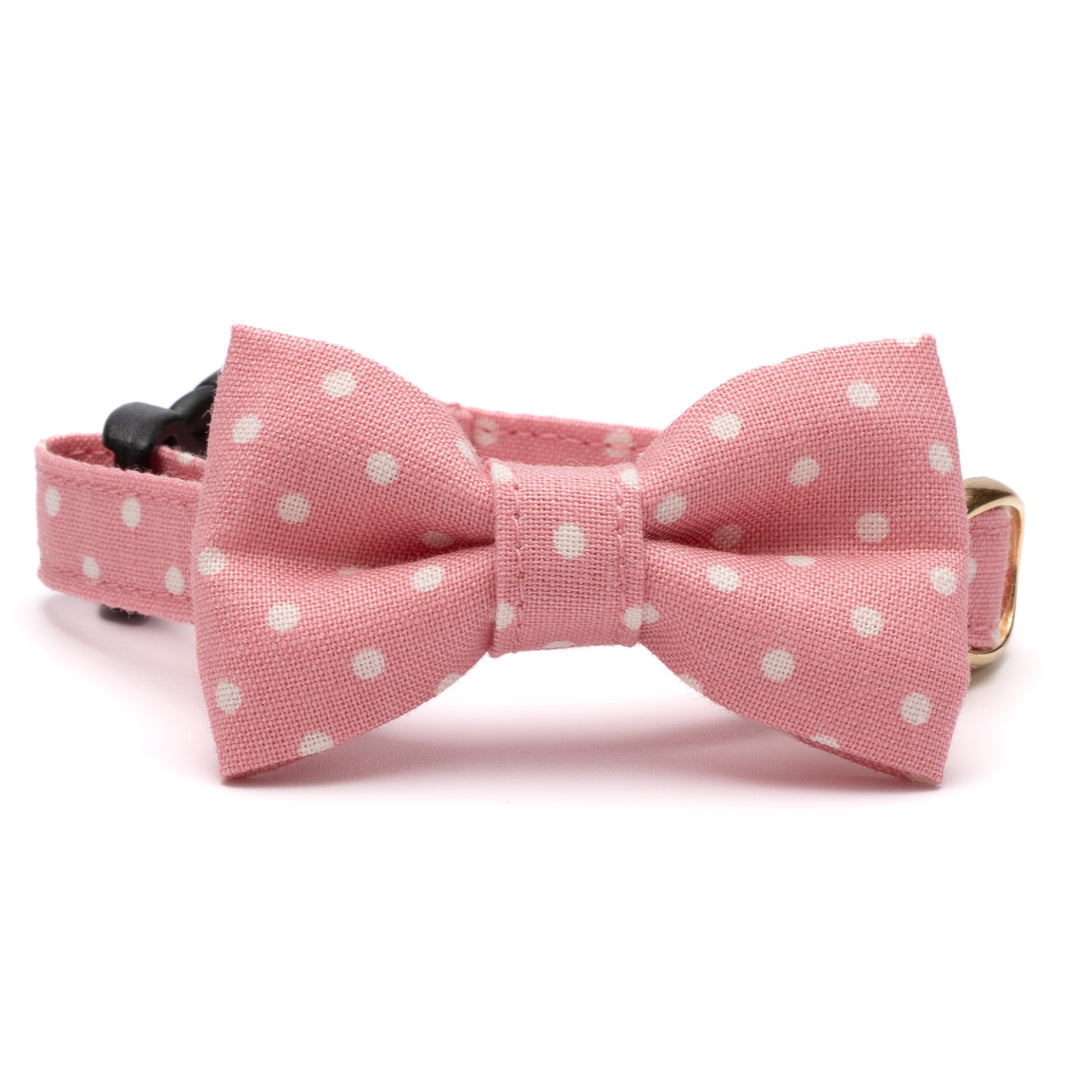 リボン付き猫首輪 ドット ベビーピンク