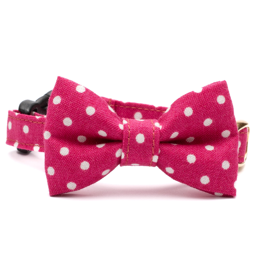 リボン付き猫首輪 ドット マゼンタ