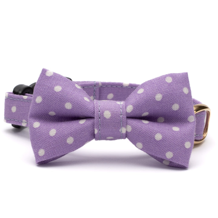 リボン付き猫首輪 ドット ラベンダー