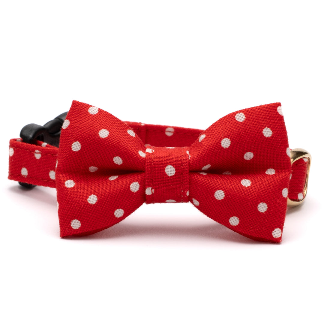 リボン付き猫首輪 ドット ストロベリーレッド