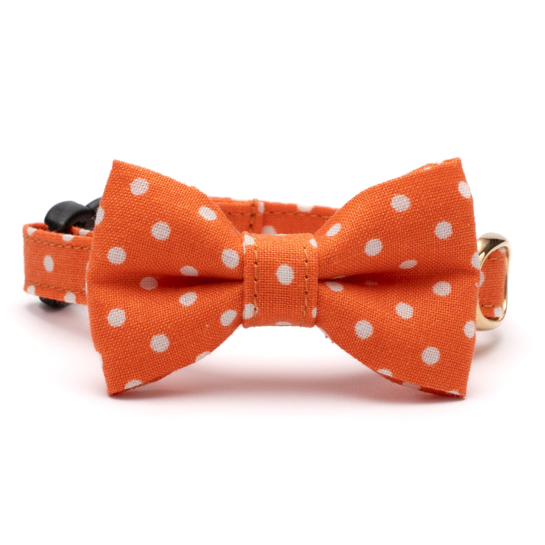 リボン付き猫首輪 ドット サンオレンジ