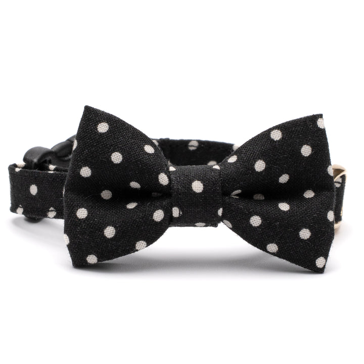 リボン付き猫首輪 ドット ブラック
