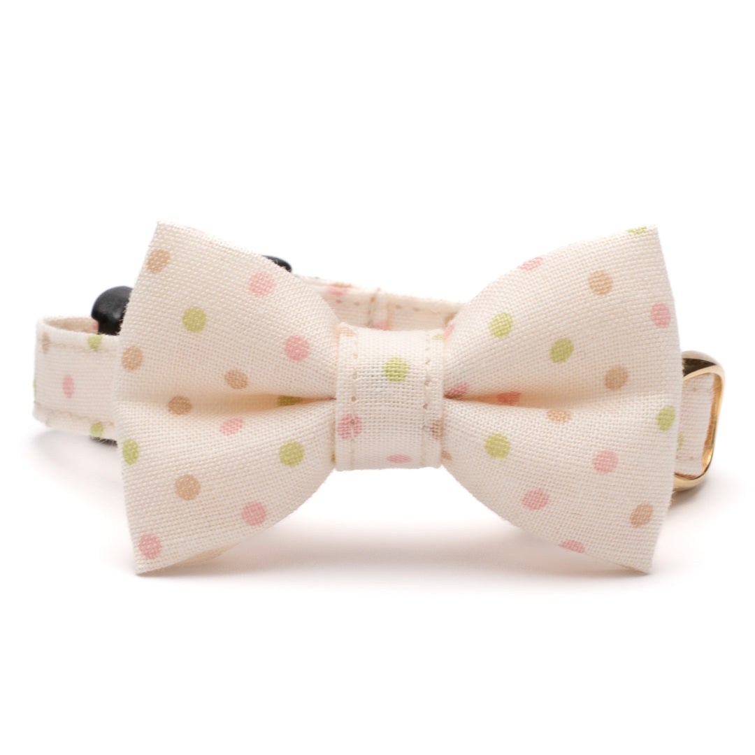 リボン付き猫首輪 ドット マルチカラー アイボリー【限定色】