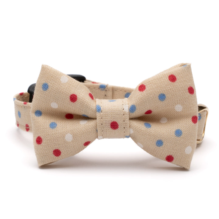 リボン付き猫首輪 ドット マルチカラー ベージュ【限定色】