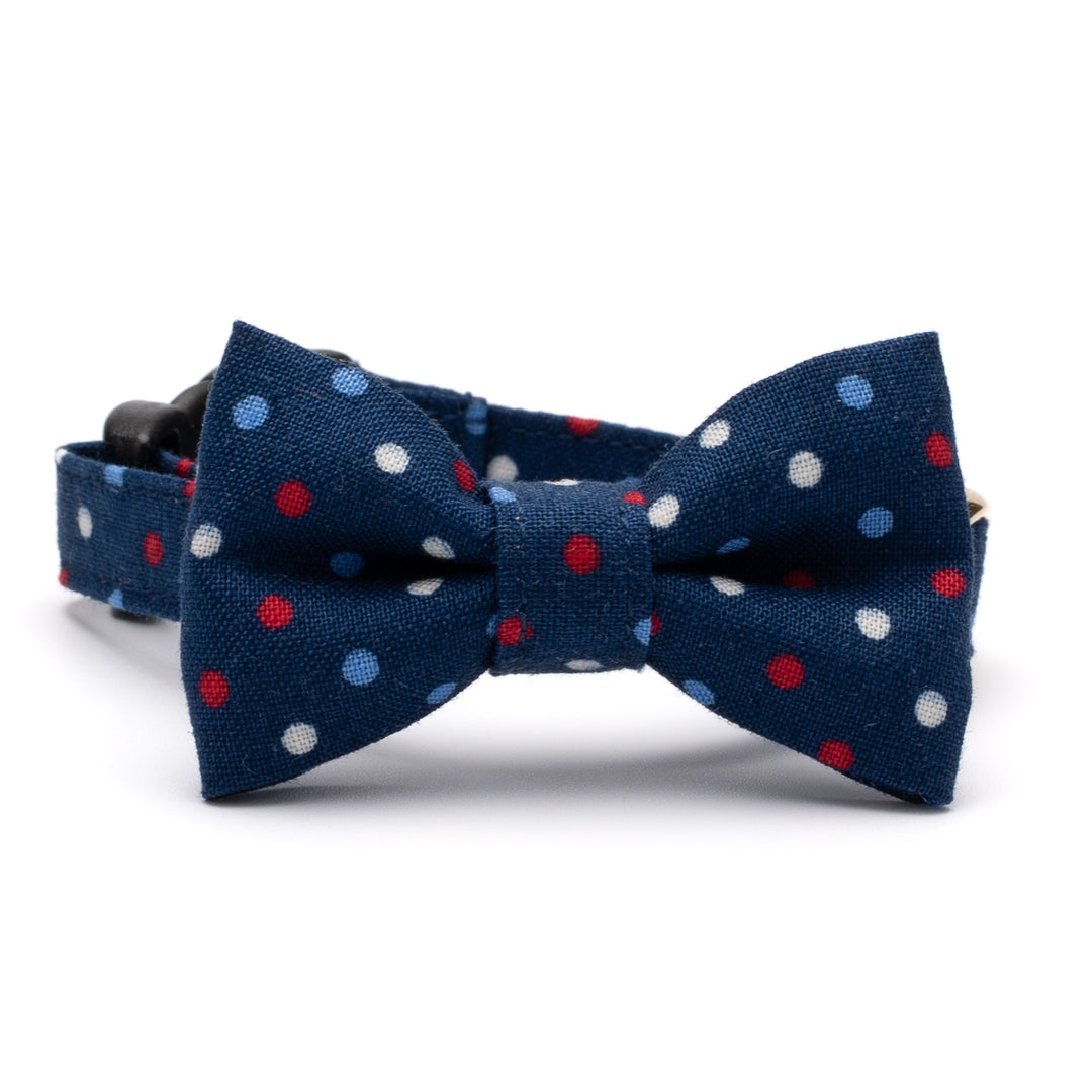 リボン付き猫首輪 ドット マルチカラー ネイビー【限定色】