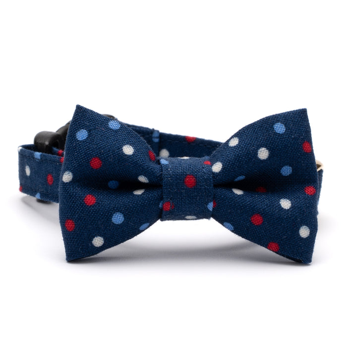 リボン付き猫首輪 ドット マルチカラー ネイビー【限定色】