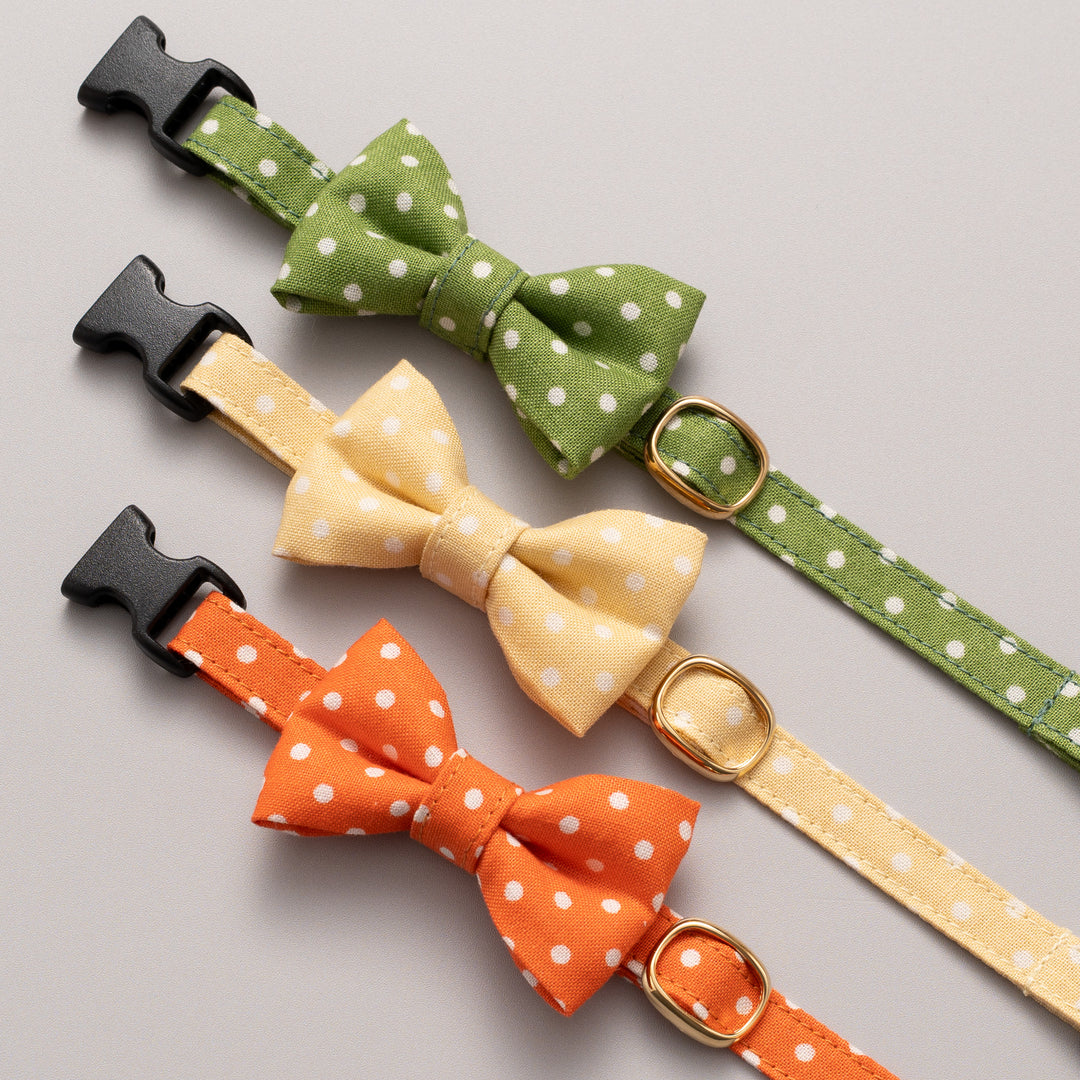 リボン付き猫首輪 ドット サンオレンジ