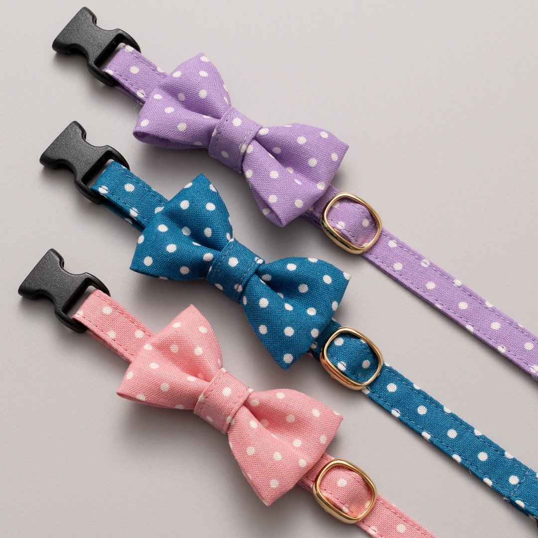 リボン付き猫首輪 ドット ベビーピンク