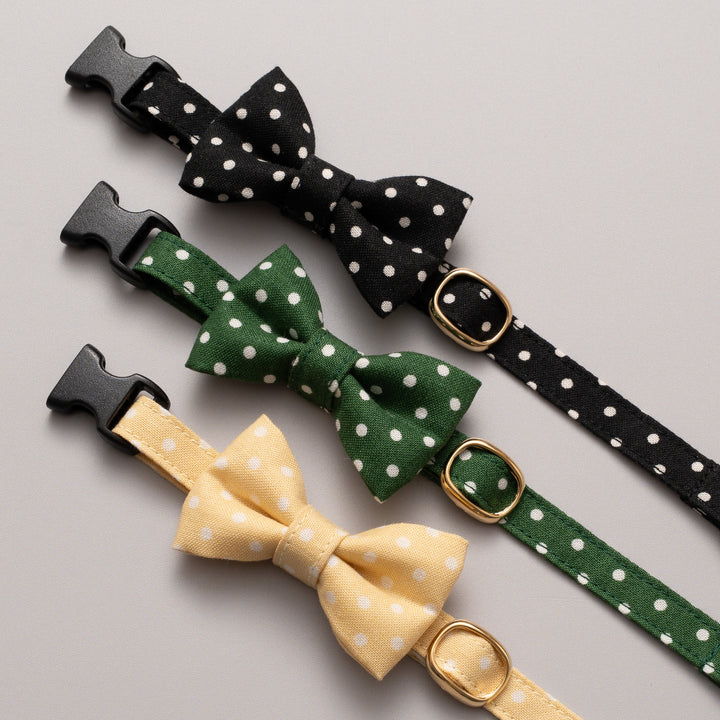 リボン付き猫首輪 ドット ブラック