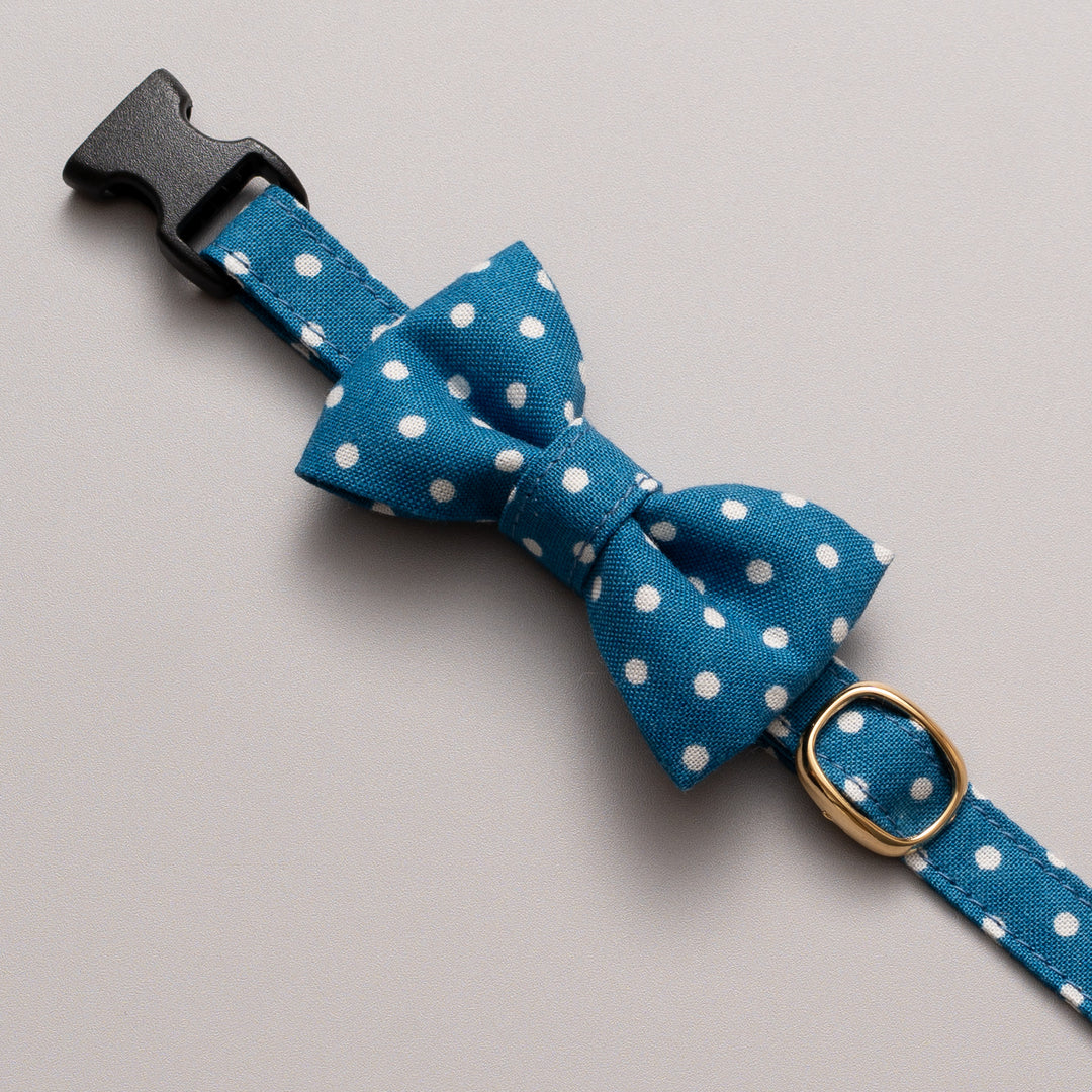 リボン付き猫首輪 ドット ターコイズ