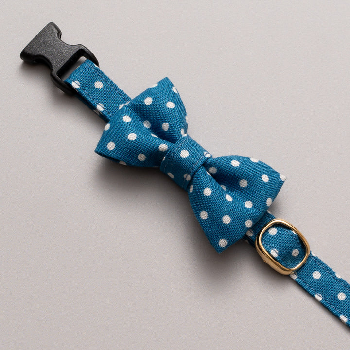 リボン付き猫首輪 ドット ターコイズ