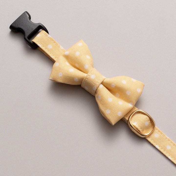 リボン付き猫首輪 ドット クリームイエロー