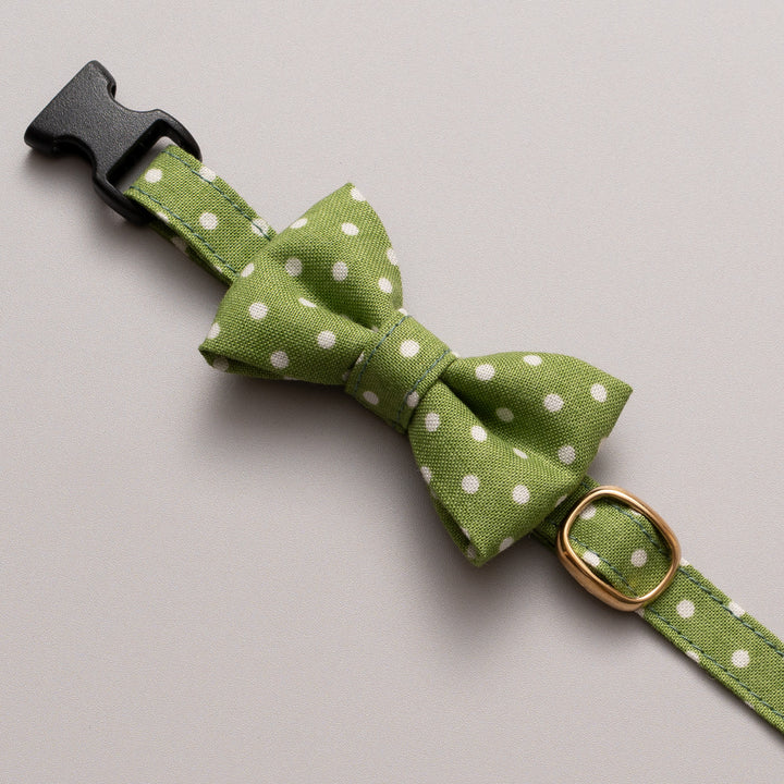 リボン付き猫首輪 ドット グラスグリーン