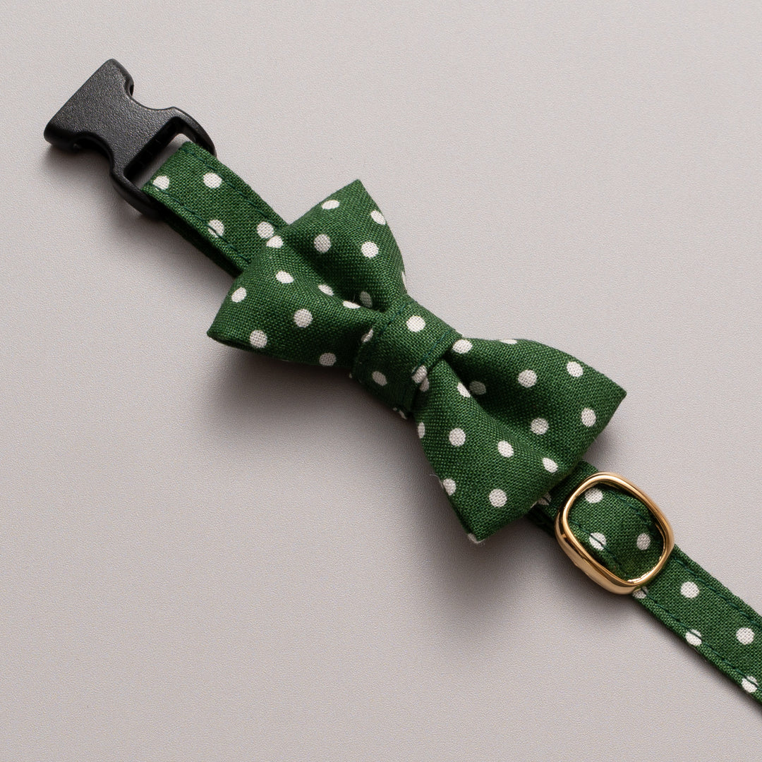 リボン付き猫首輪 ドット フォレストグリーン