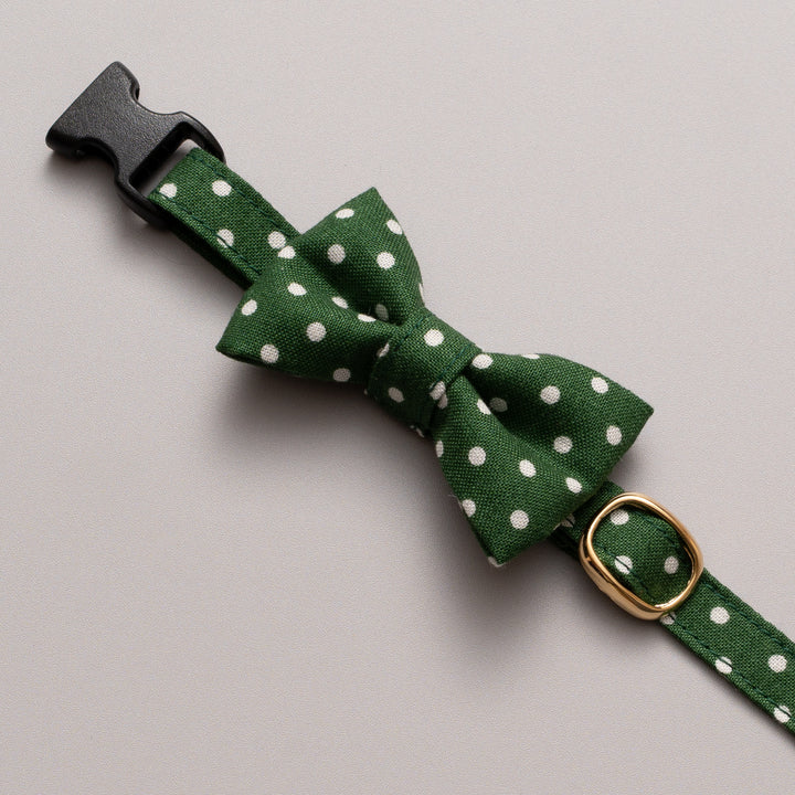 リボン付き猫首輪 ドット フォレストグリーン
