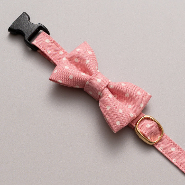 リボン付き猫首輪 ドット ベビーピンク