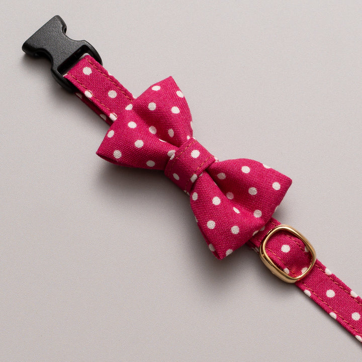 リボン付き猫首輪 ドット マゼンタ