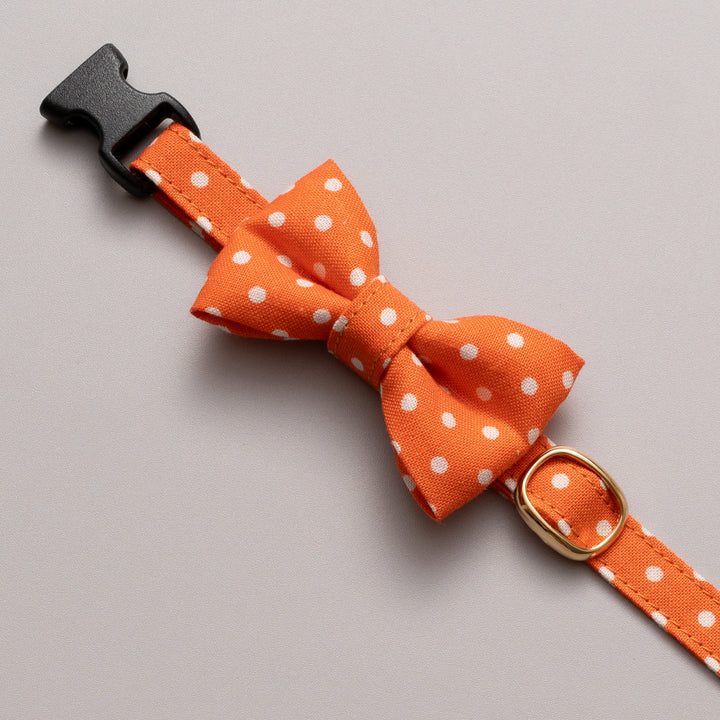 リボン付き猫首輪 ドット サンオレンジ