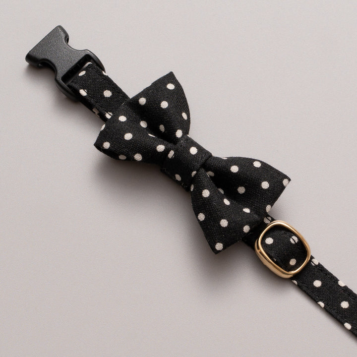 リボン付き猫首輪 ドット ブラック