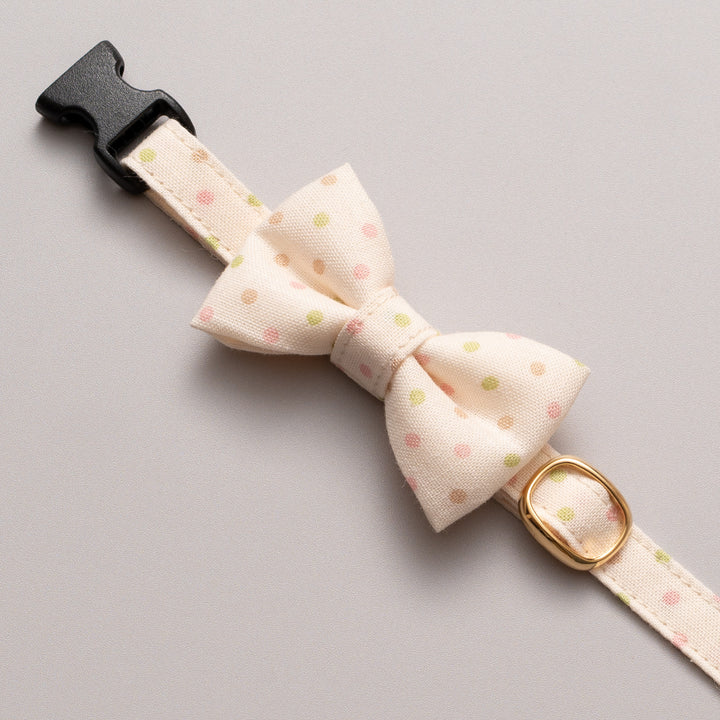 リボン付き猫首輪 ドット マルチカラー アイボリー【限定色】
